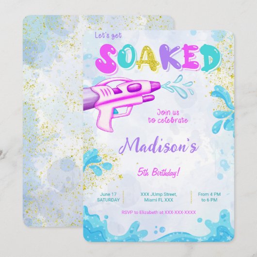 Cartes d'invitation d'anniversaire au pistolet à e (Devant / Derrière)