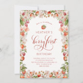 Cartes d'invitation d'anniversaire aux fraises (Devant)