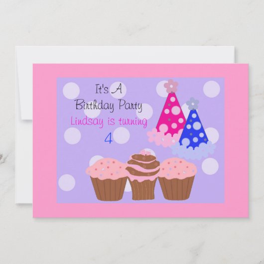 Cartes d'invitation d'anniversaire avec Cupcakes e (Devant)