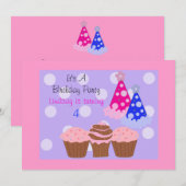 Cartes d'invitation d'anniversaire avec Cupcakes e (Devant / Derrière)