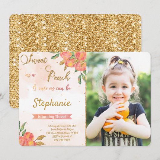 Cartes d'invitation d'anniversaire avec photo de p (Devant / Derrière)