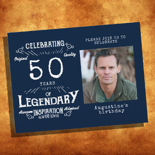 Cartes d'invitation d'anniversaire bleues vintage 