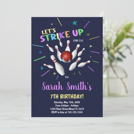 Cartes d'invitation d'anniversaire Bowling Bleu Fo (Debout devant)