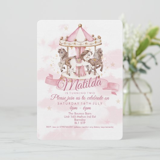 🎠✨ Cartes d'invitation d'anniversaire Cheval de m (Debout devant)