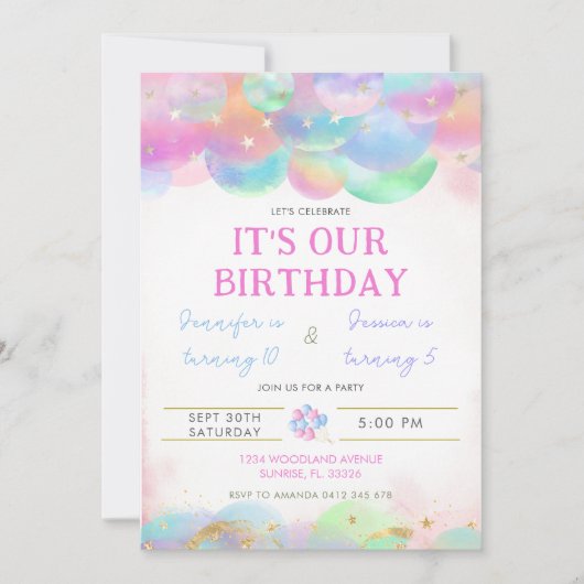 Cartes d'invitation d'anniversaire conjoint avec b (Devant)