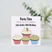 Cartes d'invitation d'anniversaire - Cupcakes (Debout devant)