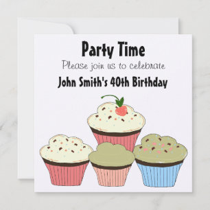 Cartes d'invitation d'anniversaire - Cupcakes