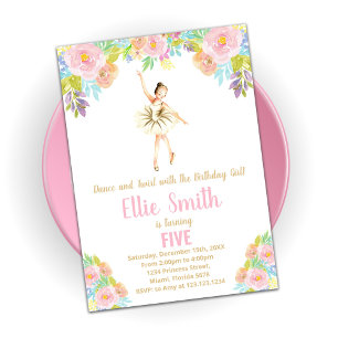 Cartes d'invitation d'anniversaire de ballerine fl