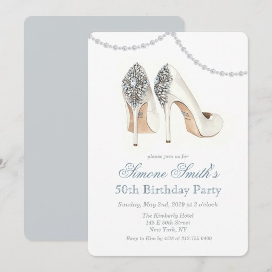 Cartes d'invitation d'anniversaire de chaussures à (Devant / Derrière)