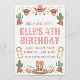 Cartes d'invitation d'anniversaire de cowgirl west