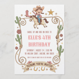 Cartes d'invitation d'anniversaire de cowgirl west