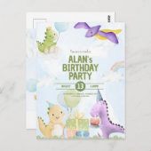 Cartes d'invitation d'anniversaire de dinosaure à (Devant / Derrière)