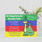 Cartes d'invitation d'anniversaire de dinosaure mi (Debout devant)