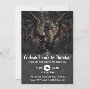 Cartes d'invitation d'anniversaire de dragon à l'a