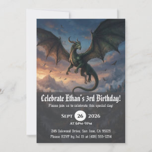 Cartes d'invitation d'anniversaire de dragon à l'a