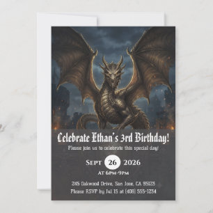 Cartes d'invitation d'anniversaire de dragon à l'a