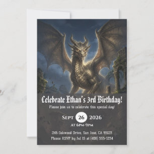 Cartes d'invitation d'anniversaire de dragon à l'a