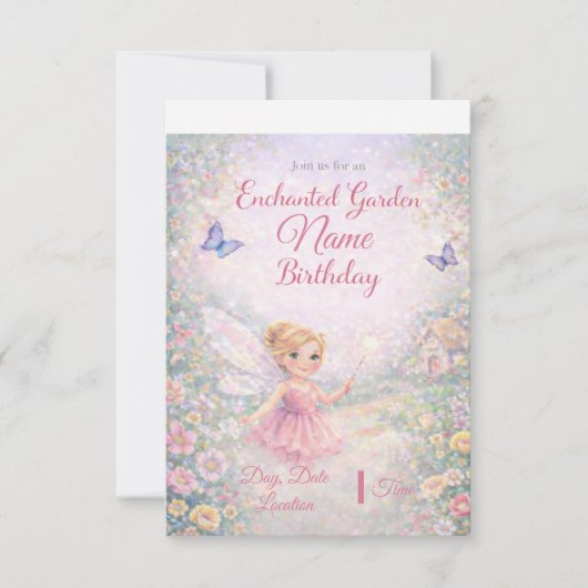 Cartes d'invitation d'anniversaire de fée de jardi (Devant)