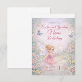 Cartes d'invitation d'anniversaire de fée de jardi (Devant / Derrière)