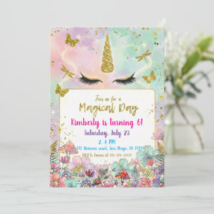 Cartes d'invitation d'anniversaire de licorne de a