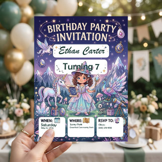 Cartes d'invitation d'anniversaire de magicien enc