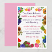 Cartes d'invitation d'anniversaire de princesse fl (Devant / Derrière)