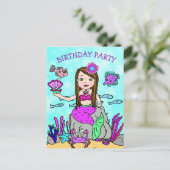 Cartes d'invitation d'anniversaire de sirène jolie (Debout devant)