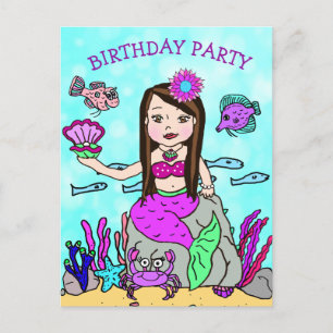 Cartes d'invitation d'anniversaire de sirène jolie