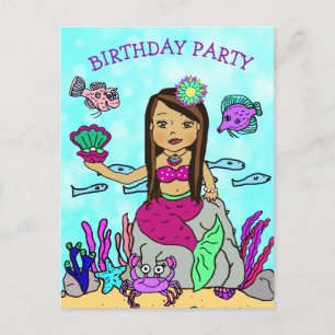 Cartes d'invitation d'anniversaire de sirène jolie