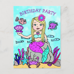 Cartes d'invitation d'anniversaire de sirène jolie