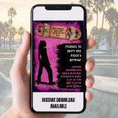 Cartes d'invitation d'anniversaire de skateuse « S