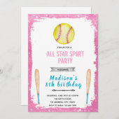 Cartes d'invitation d'anniversaire de softball (Devant / Derrière)