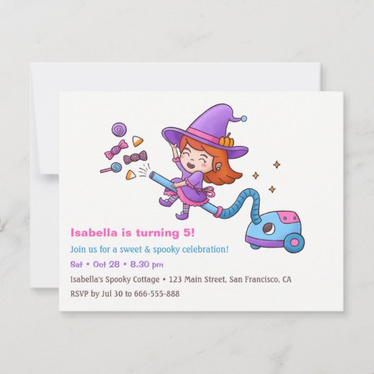 Cartes d'invitation d'anniversaire de sorcière mig (Devant)