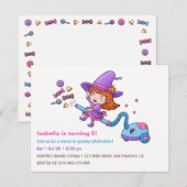 Cartes d'invitation d'anniversaire de sorcière mig (Devant / Derrière)