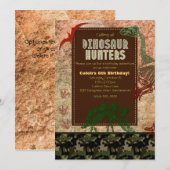 Cartes d'invitation d'anniversaire dinosaure fossi (Devant / Derrière)