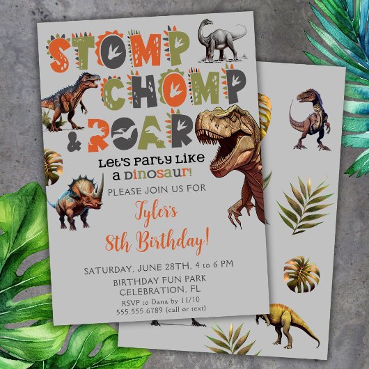 Cartes d'invitation d'anniversaire Dinosaure Garço