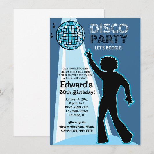 Cartes d'invitation d'anniversaire Disco Party (Devant / Derrière)
