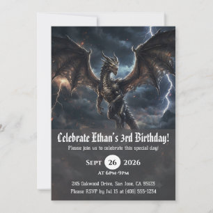 Cartes d'invitation d'anniversaire dragon aquarell