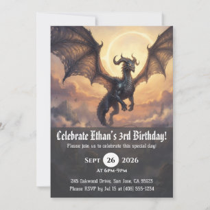 Cartes d'invitation d'anniversaire dragon aquarell