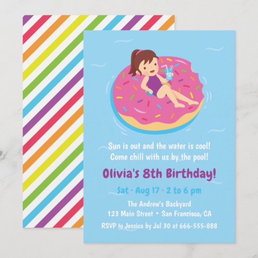 Cartes d'invitation d'anniversaire Fille sur radea (Devant / Derrière)