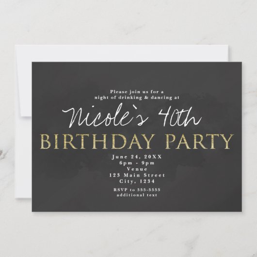 Cartes d'invitation d'anniversaire gris foncé et o (Devant)