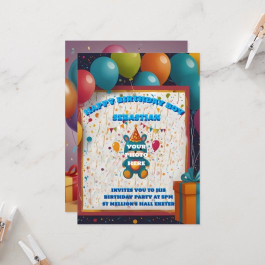 Cartes d'invitation d'anniversaire heures et adres (Devant/Arrière en situation)