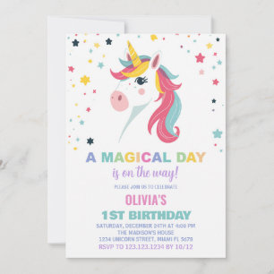 Cartes d'invitation d'anniversaire Licorne Arc-en-