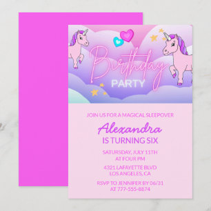 Cartes d'invitation d'anniversaire Licorne Arc-en-