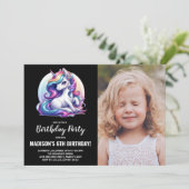Cartes d'invitation d'anniversaire Licorne avec ph (Debout devant)