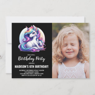 Cartes d'invitation d'anniversaire Licorne avec ph