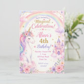 Cartes d'invitation d'anniversaire Licorne Fille - (Debout devant)