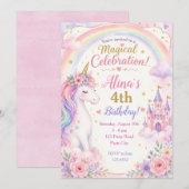 Cartes d'invitation d'anniversaire Licorne Fille - (Devant / Derrière)