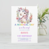 Cartes d'invitation d'anniversaire licorne florale (Debout devant)