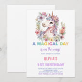 Cartes d'invitation d'anniversaire licorne florale (Devant / Derrière)
